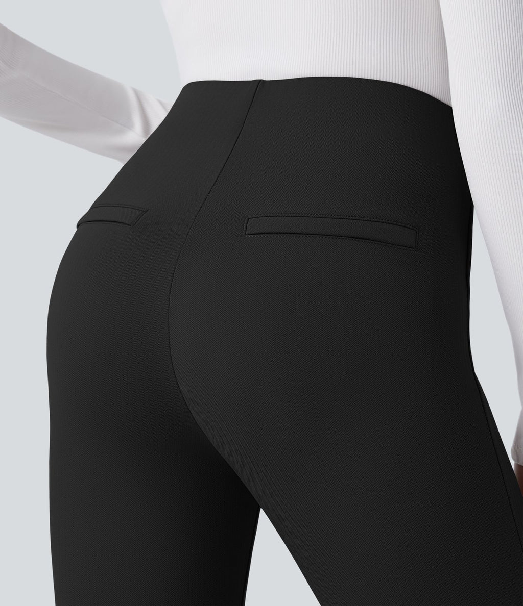 Pantalon tailleur skinny gainant taille haute à chevrons avec poches arrière zippées décoratives