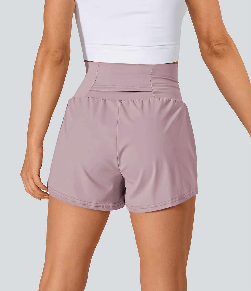 Short 7,5cm Yoga 2 en 1 Super Taille Haute Poches Arrière Poches Cachées Latérales