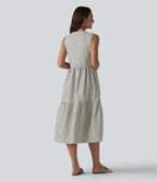 Robe midi rayée sans manches col V avec soutien-gorge intégré