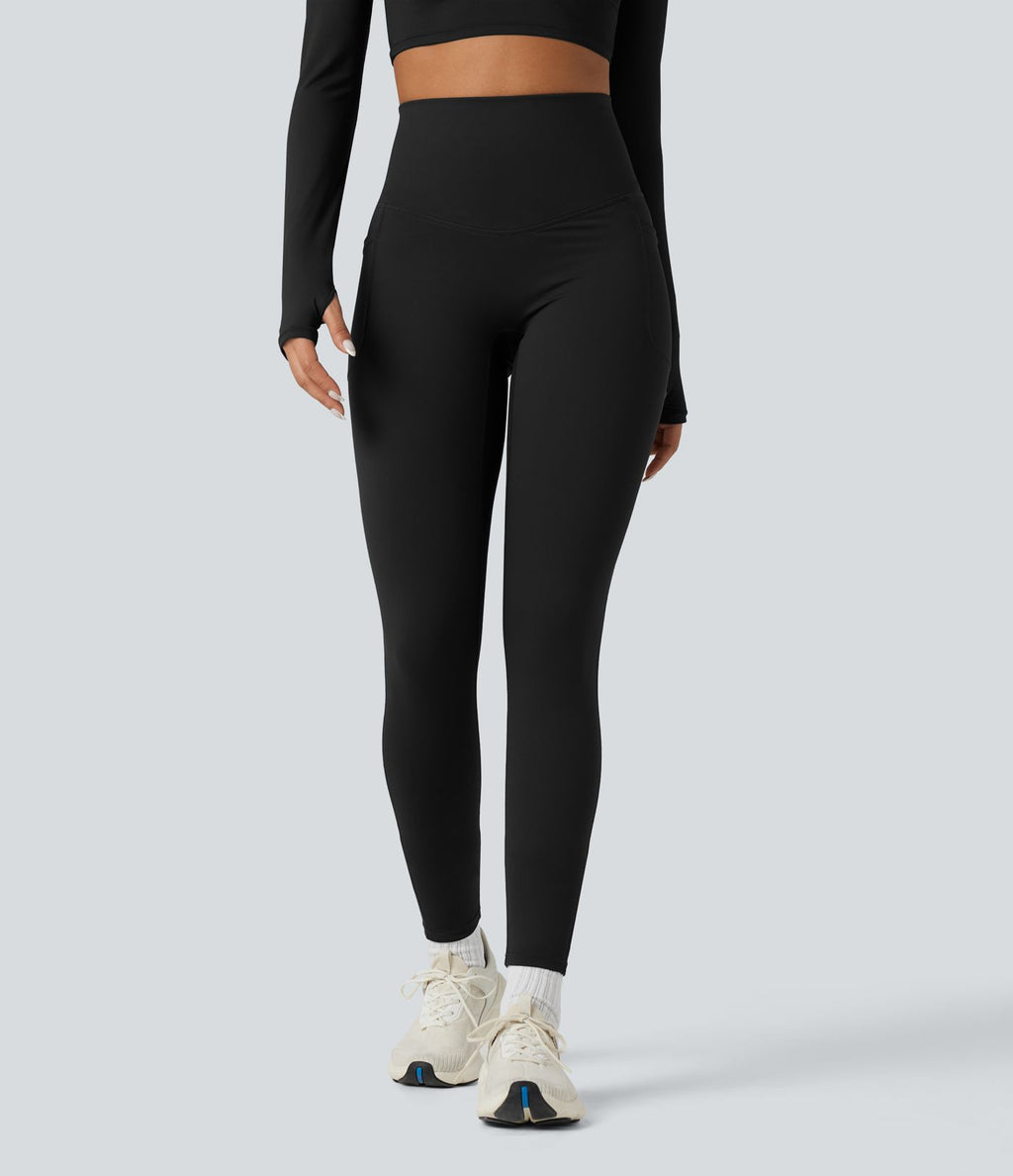Legging running polaire thermique gainant croisé dos taille haute Halara UltraSculpt™ Heat avec poches