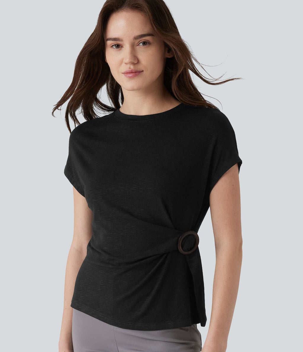 Top tailleur col rond manches courtes raglan