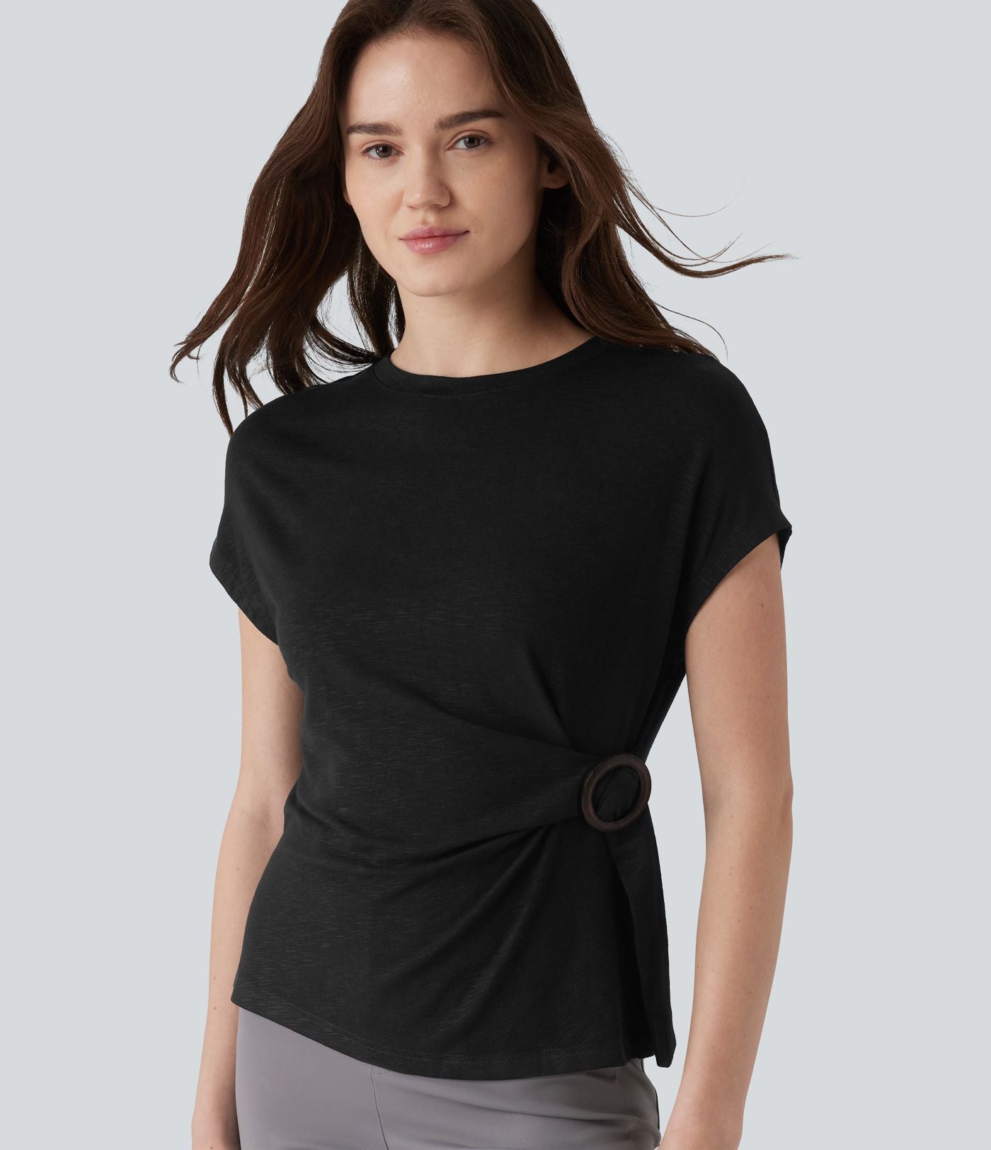 Top tailleur col rond manches courtes raglan