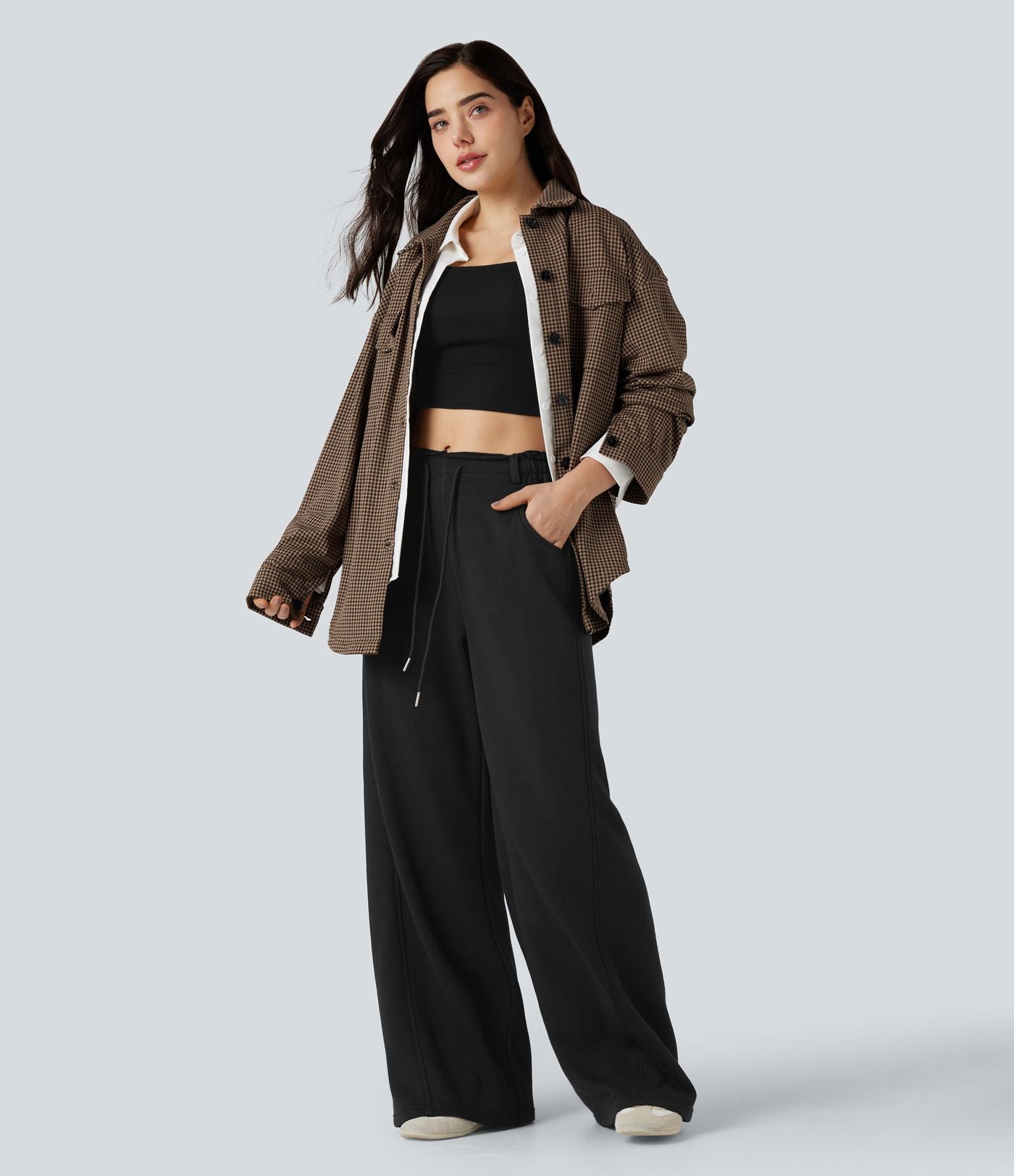 Pantalon jogging large taille mi-haute finition brute avec cordon de serrage et poches