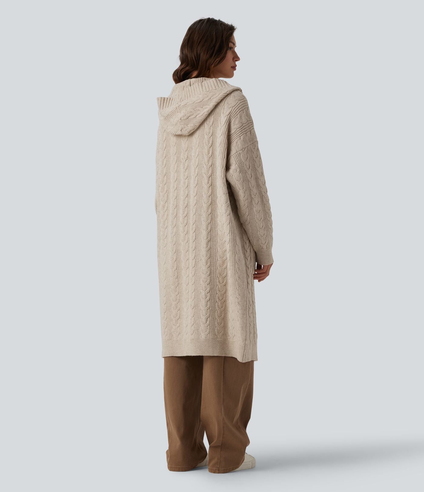 Gilet long casual à capuche manches longues avec poches