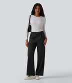 Pantalon tailleur droit taille haute à rayures avec poches