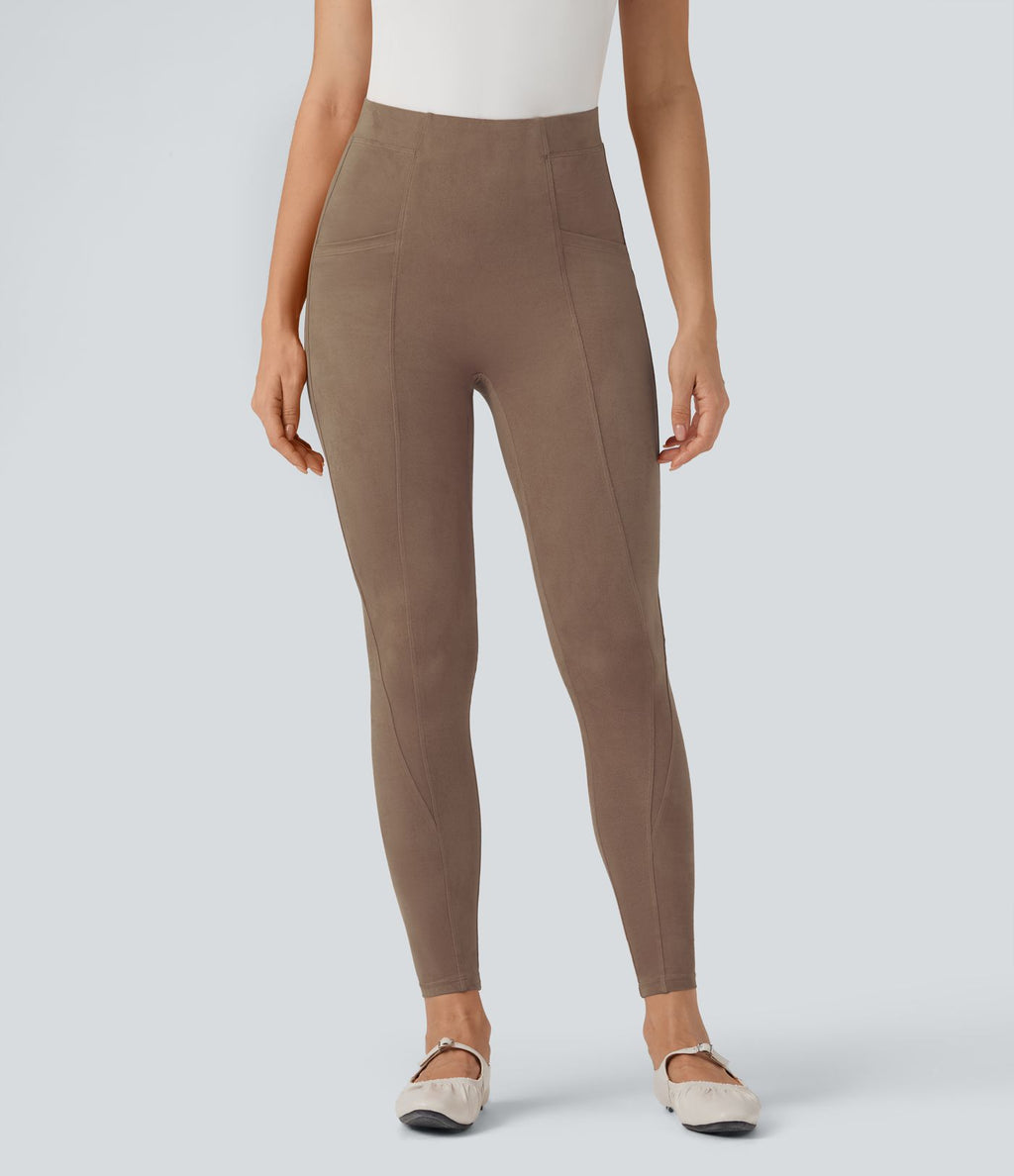 Legging décontracté 7/8 effet daim taille haute gainant avec poches