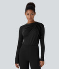 Cowl Neck Ruched Long Sleeve Slim Work Top