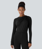 Cowl Neck Ruched Long Sleeve Slim Work Top