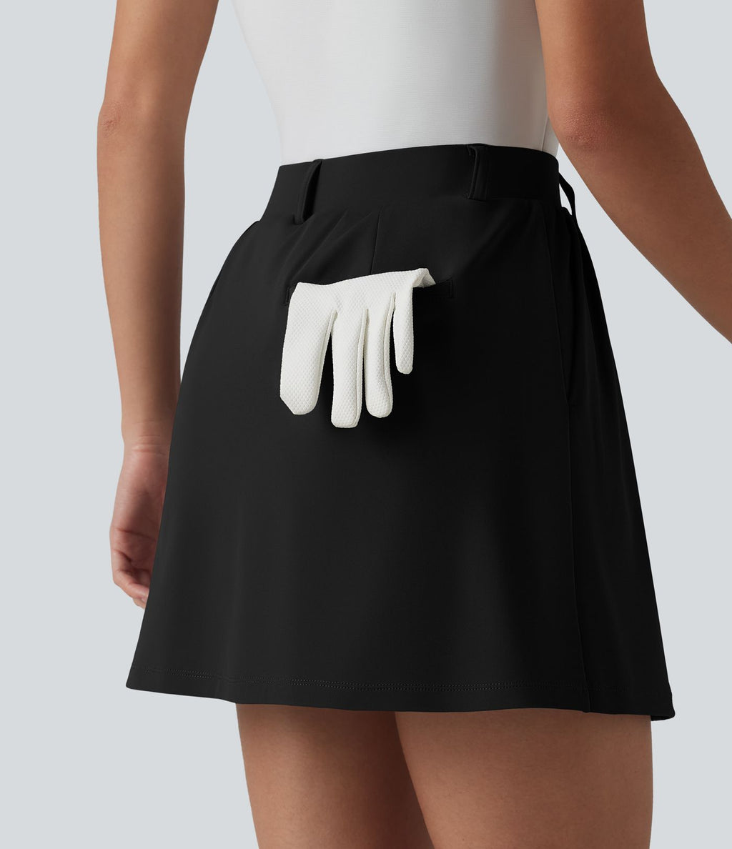 Jupe de golf 2-en-1 évasée taille mi-haute avec poches tees — Poches spéciales golf