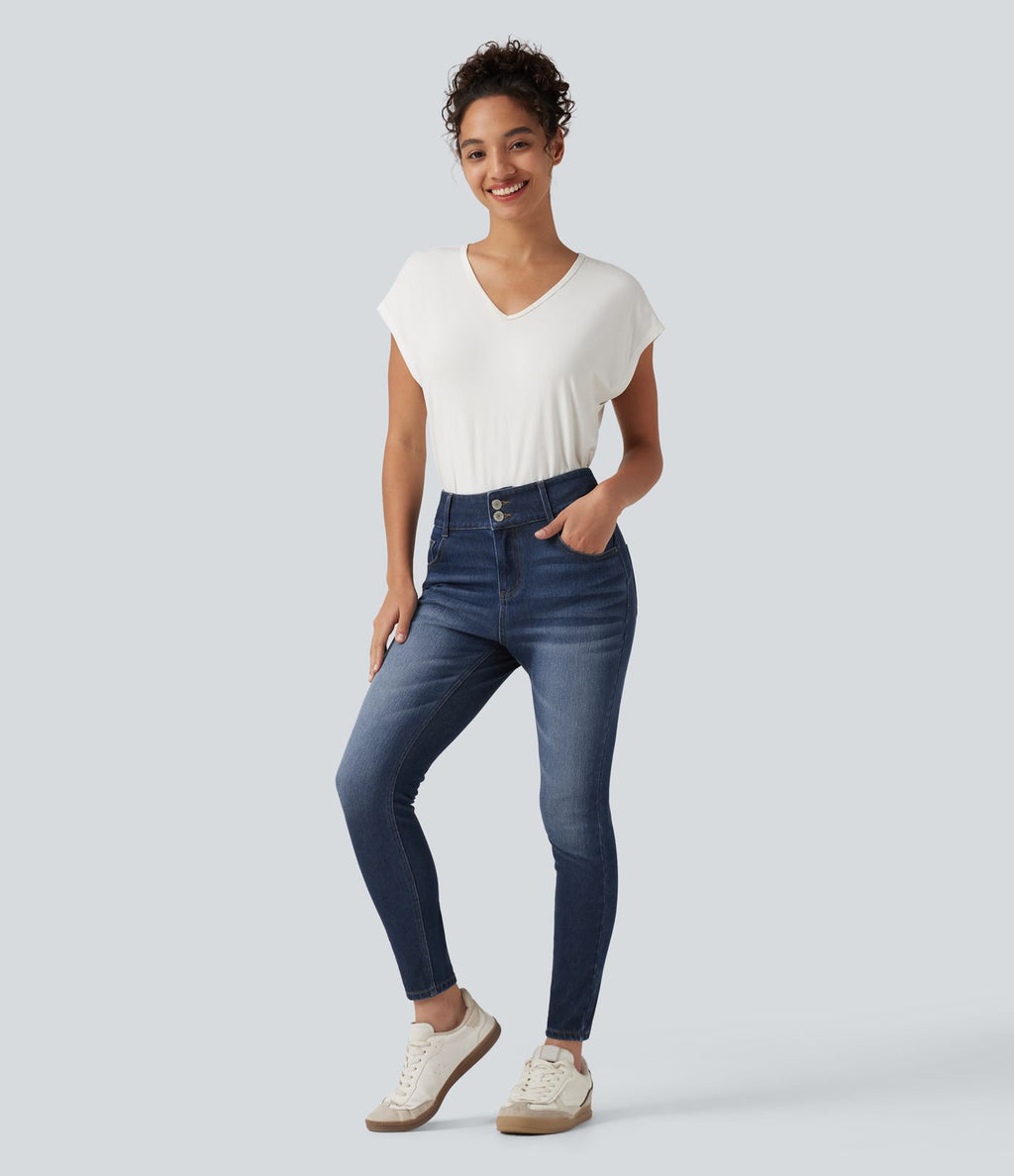 Jean skinny Halara Flex™ taille mi-haute délavé avec poches