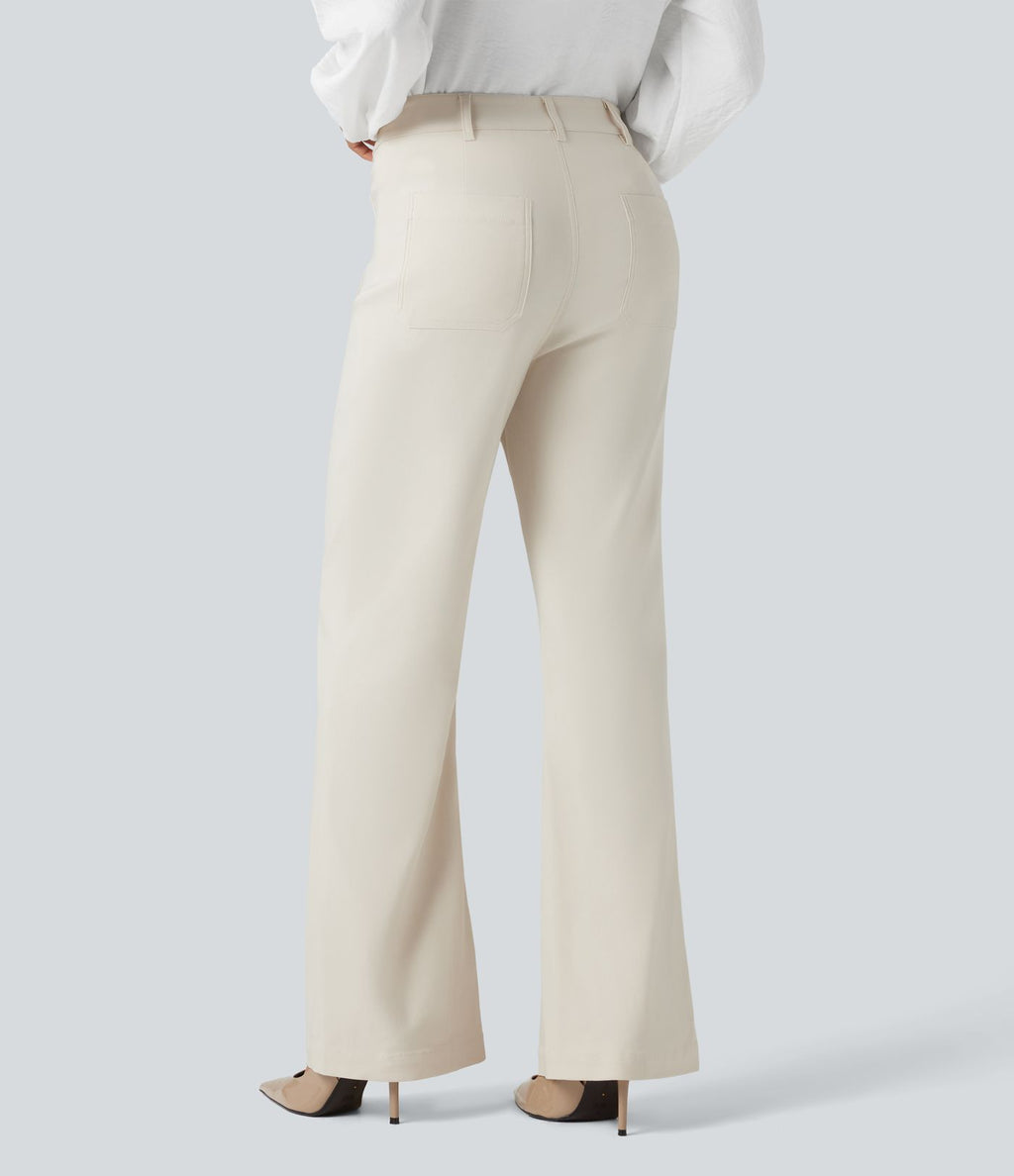Pantalon tailleur évasé taille haute avec poches