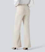 Pantalon tailleur évasé taille haute avec poches