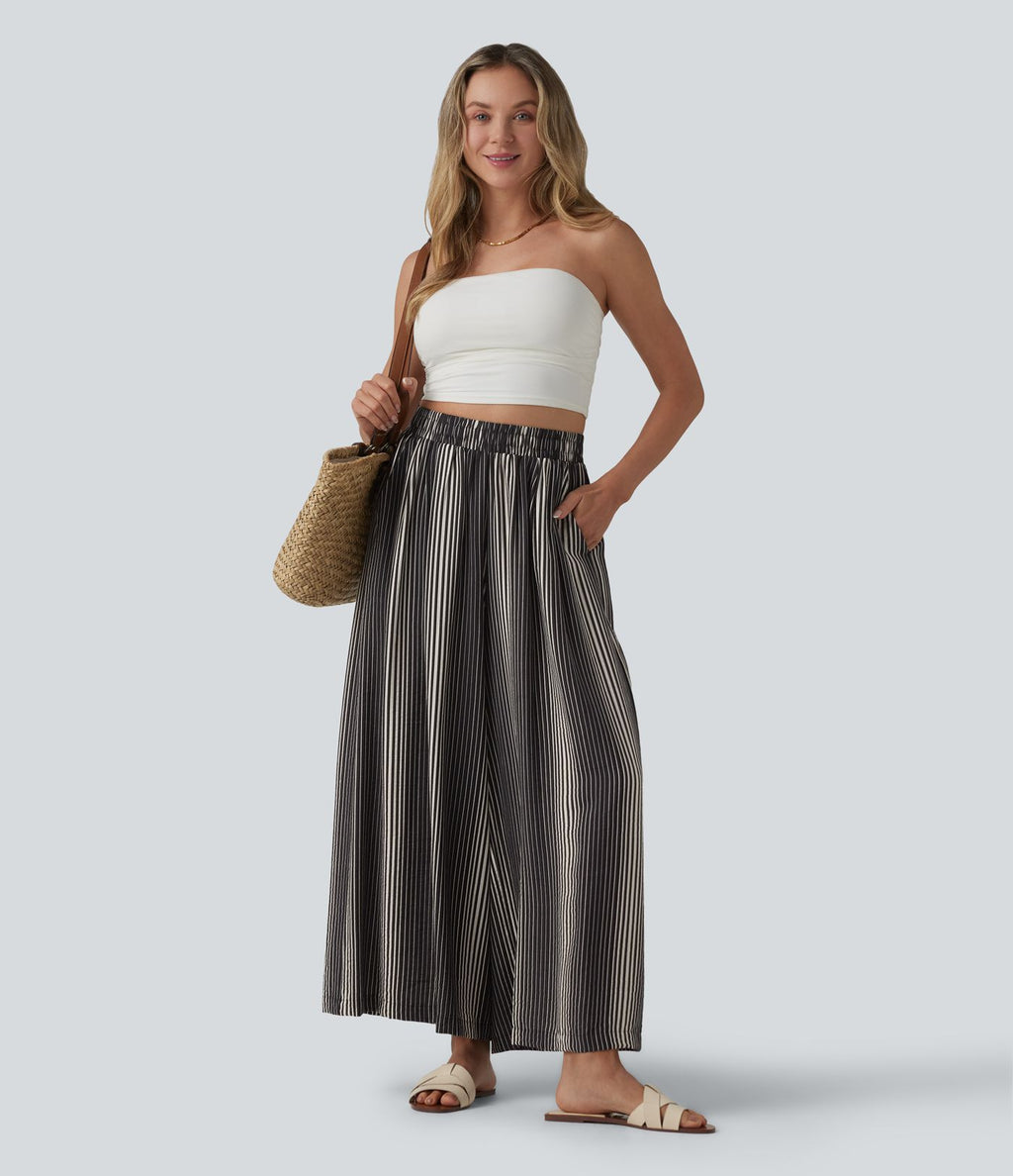Pantalon large 7/8 taille haute à rayures avec poches