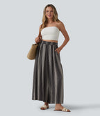 Pantalon large 7/8 taille haute à rayures avec poches