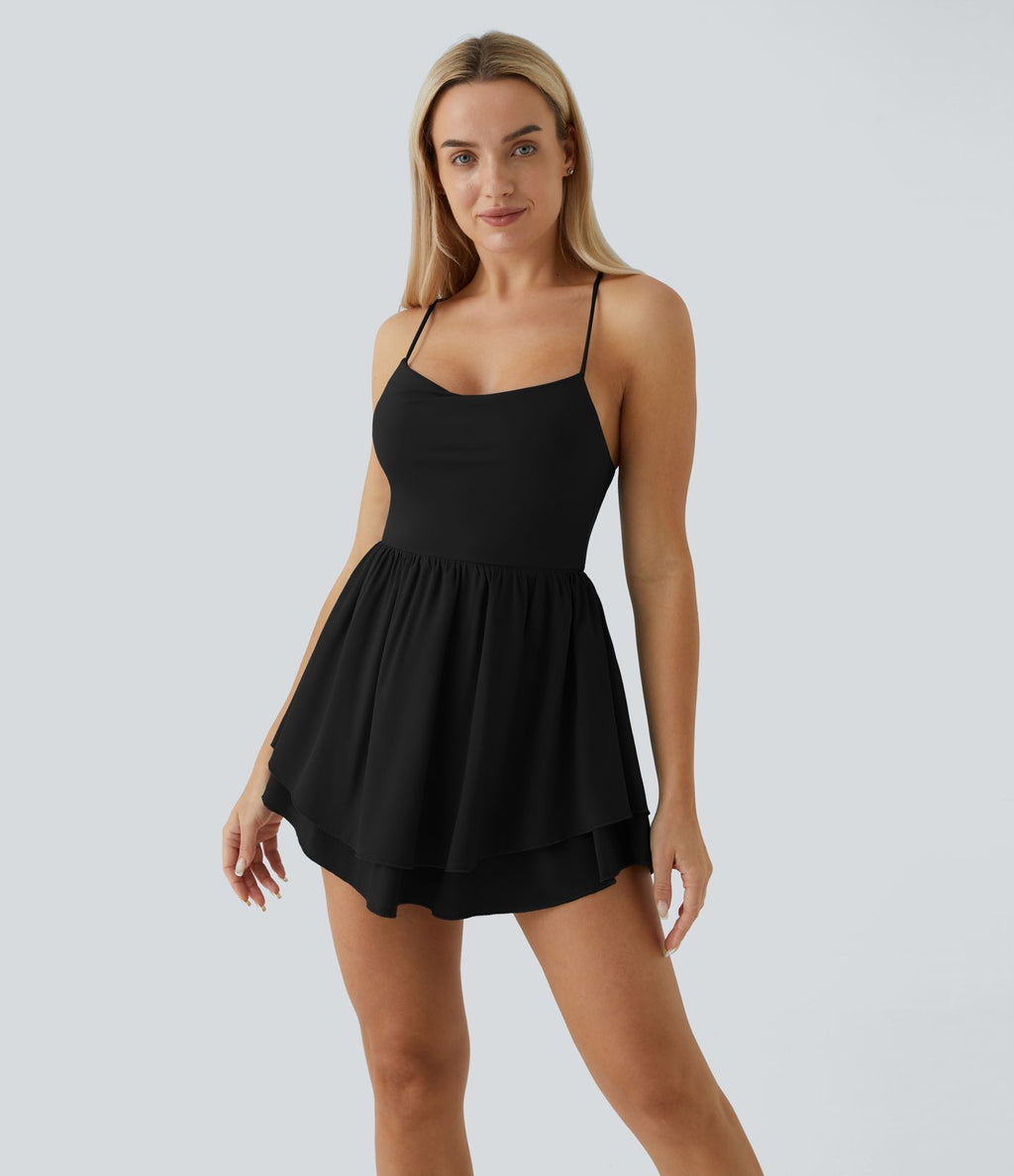 Breezeful™ Robe Casual Mini Fluide à Séchage Rapide à Volants Superposés Dos Nu et Lacée