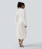 Robe pull midi manches longues avec ceinture