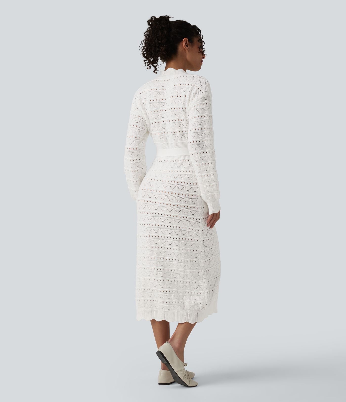 Robe pull midi manches longues avec ceinture