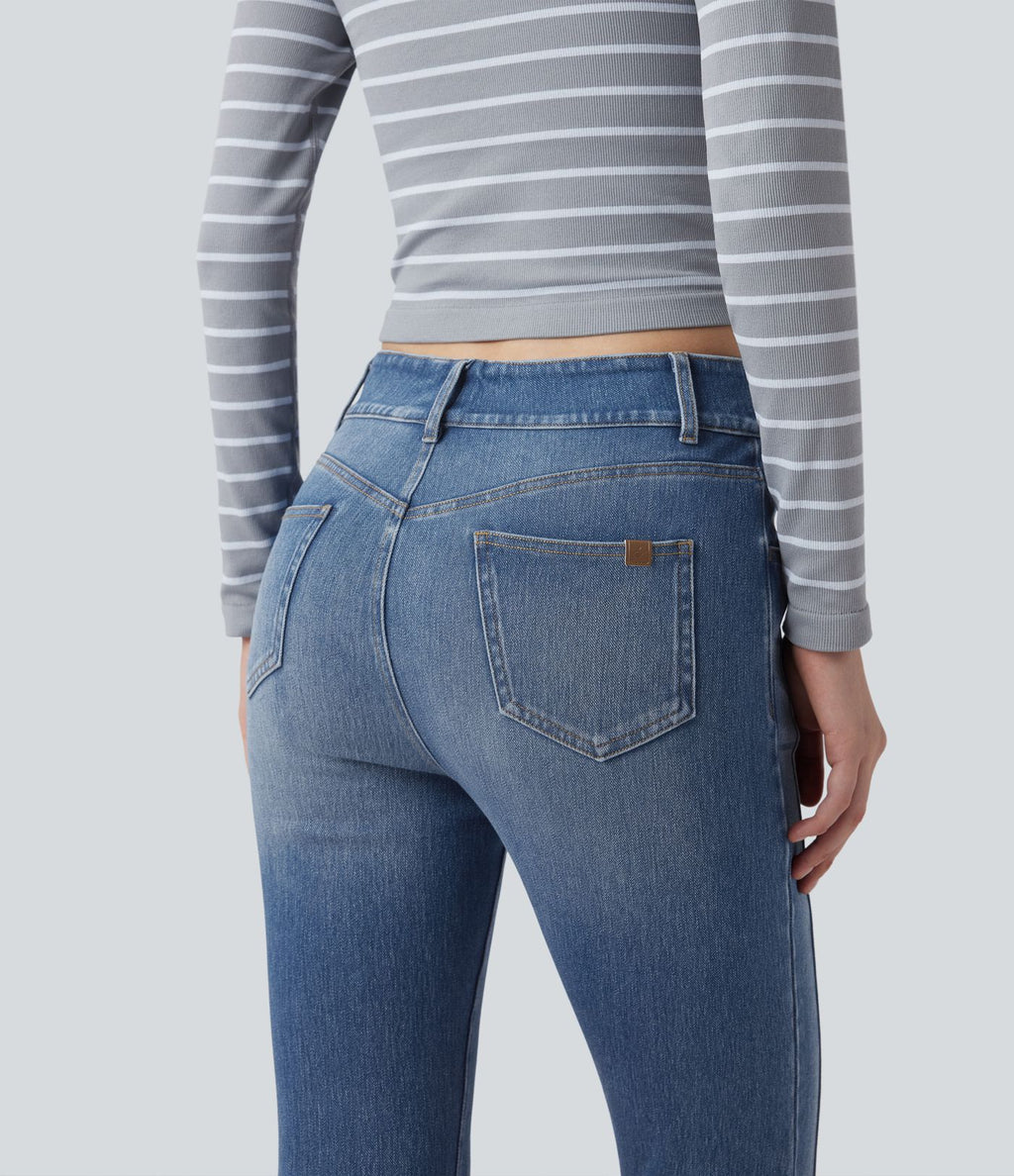 Jean skinny 7/8 décontracté taille mi-haute délavé Halara Flex™ avec poches