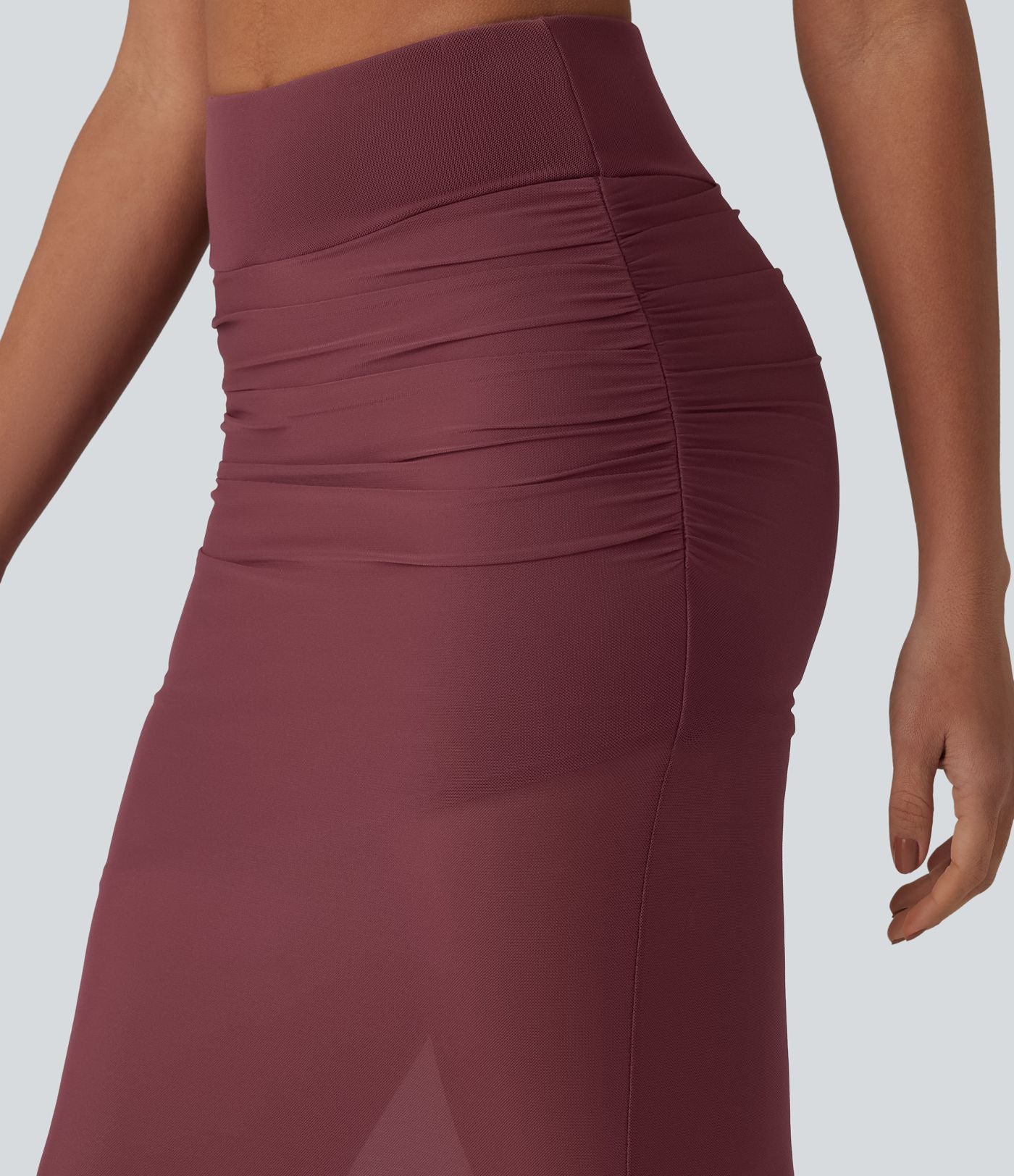 Jupe midi décontractée 2-en-1 taille haute ventre plat avec maille moulante