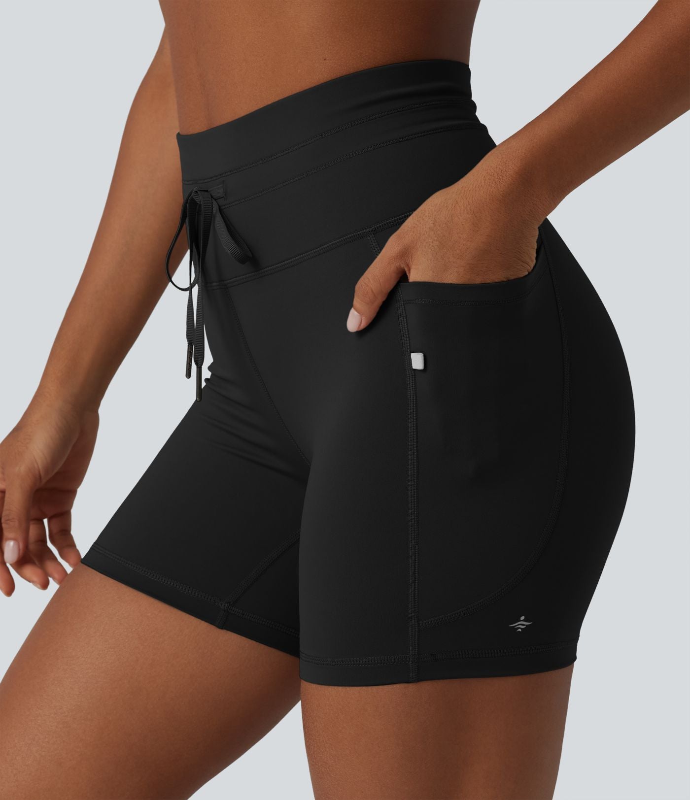 Short de cycliste yoga uni taille haute 12,5 cm avec cordon de serrage et poches