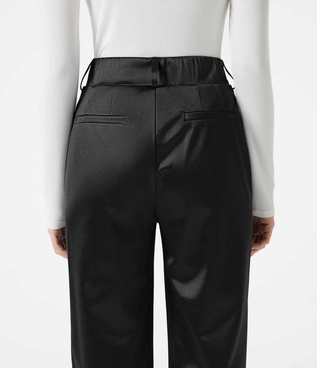 Pantalon habillé fuselé taille haute en satin avec poches
