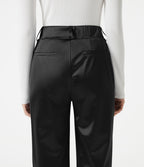 Pantalon habillé fuselé taille haute en satin avec poches