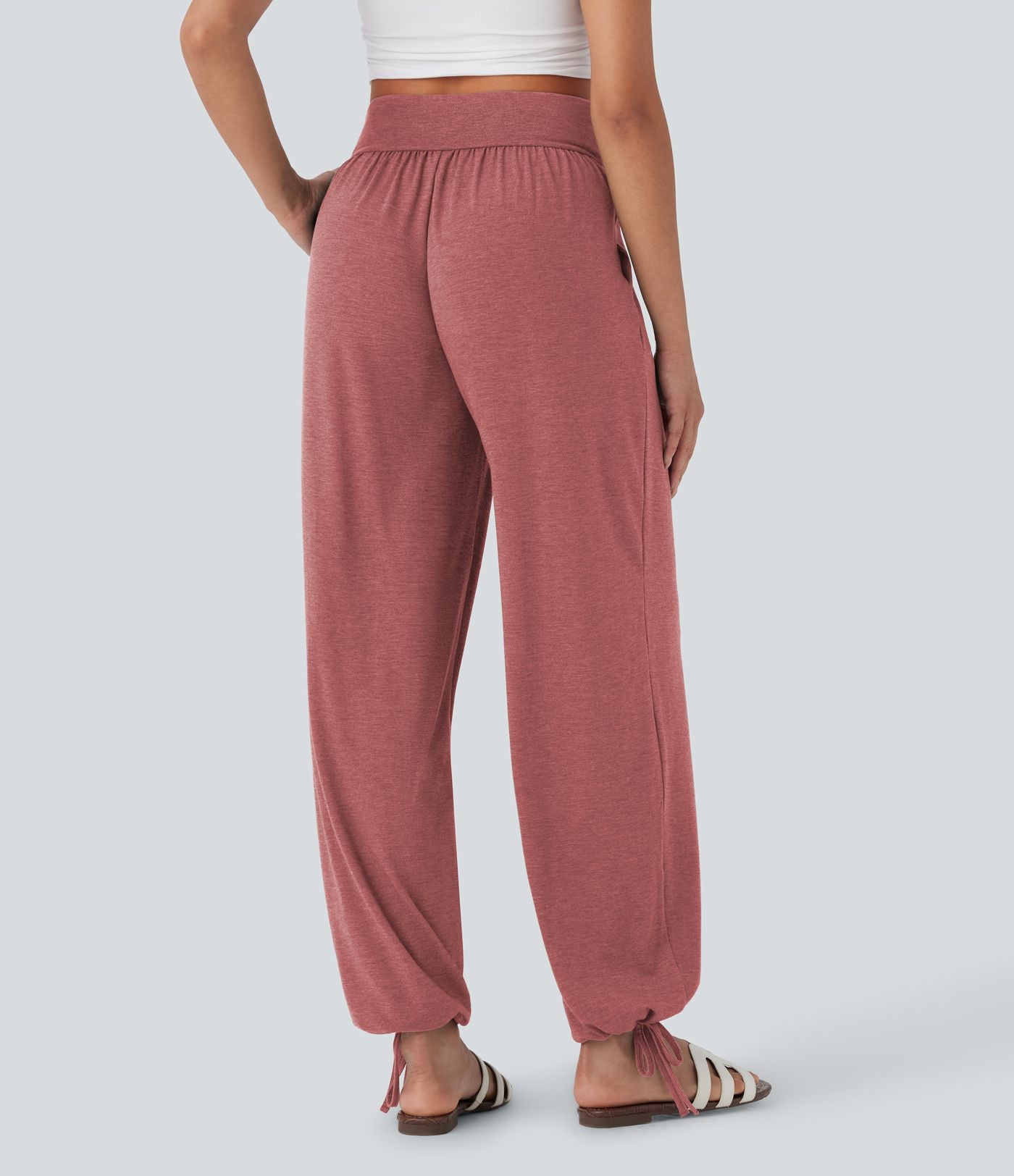 Pantalon de jogging décontracté à taille haute croisée avec poches latérales et cordon de serrage