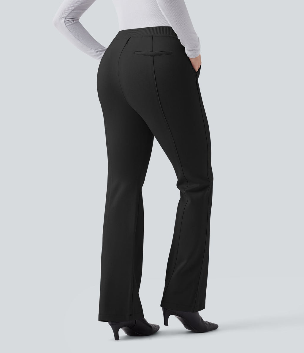 Pantalon tailleur évasé taille haute avec poches
