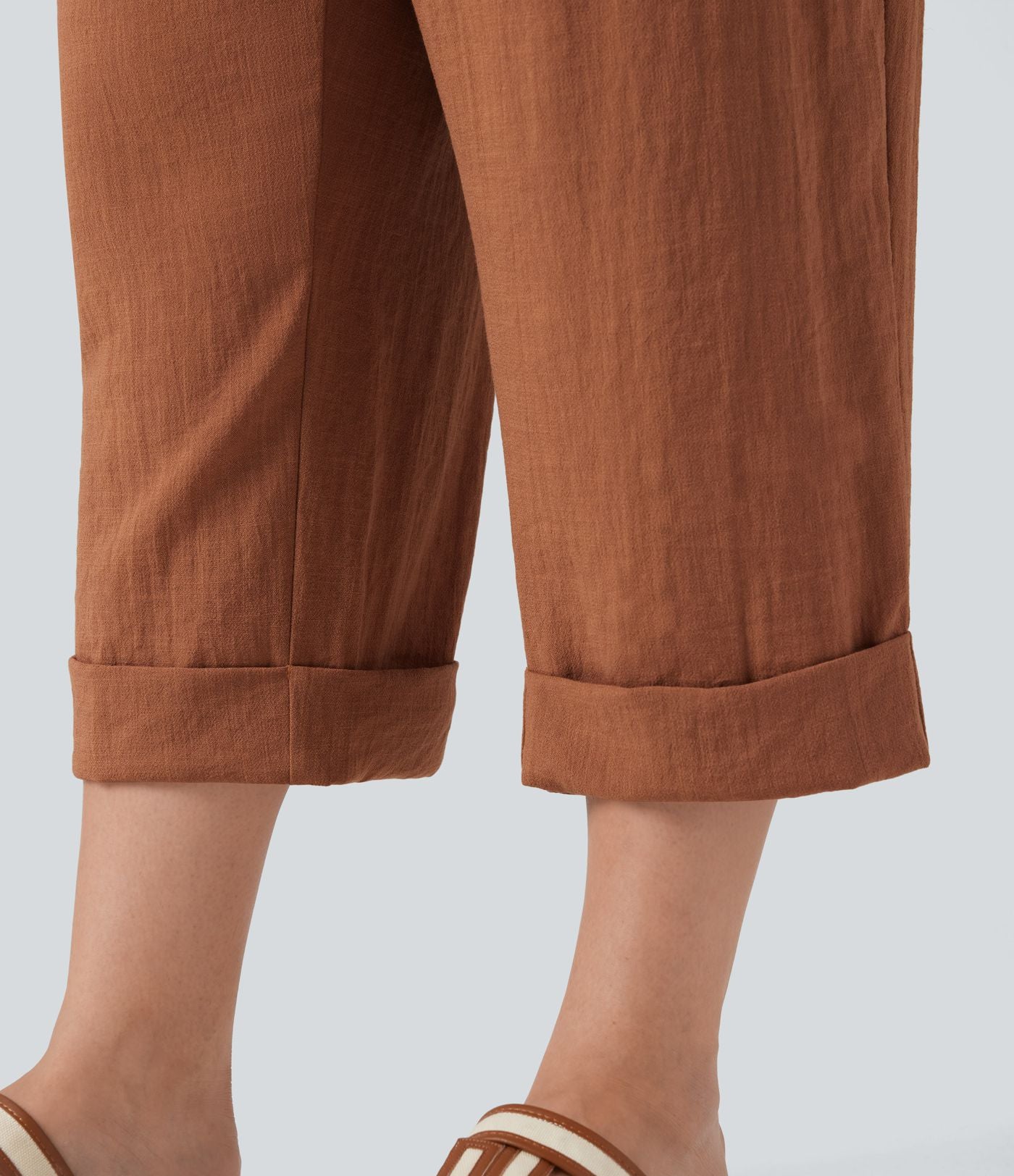 Pantalon de villégiature capri effet lin, grande taille, taille haute, avec poches