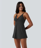 Maillot de bain une pièce métallisé col V soutien-gorge intégré ventre plat avec poches