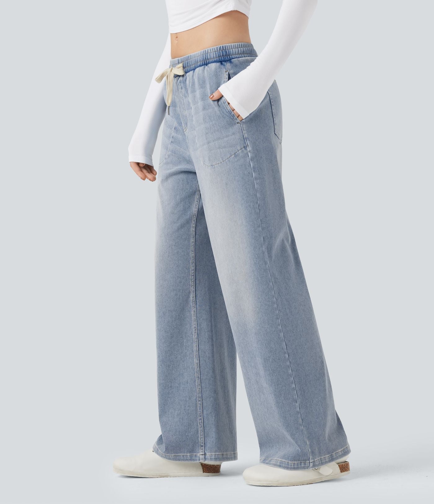 Jean baggy Halara Flex™ taille basse avec cordon de serrage et poches