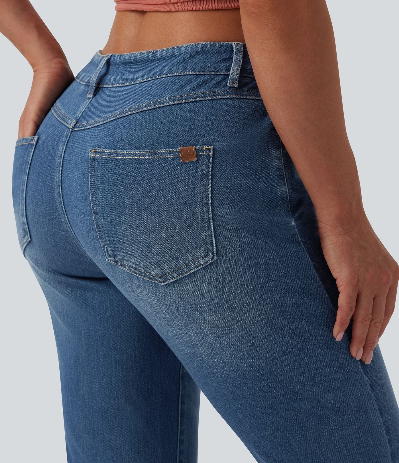 Halara Flex™ Jean casual raccourci taille basse à ourlet retroussé, avec poches