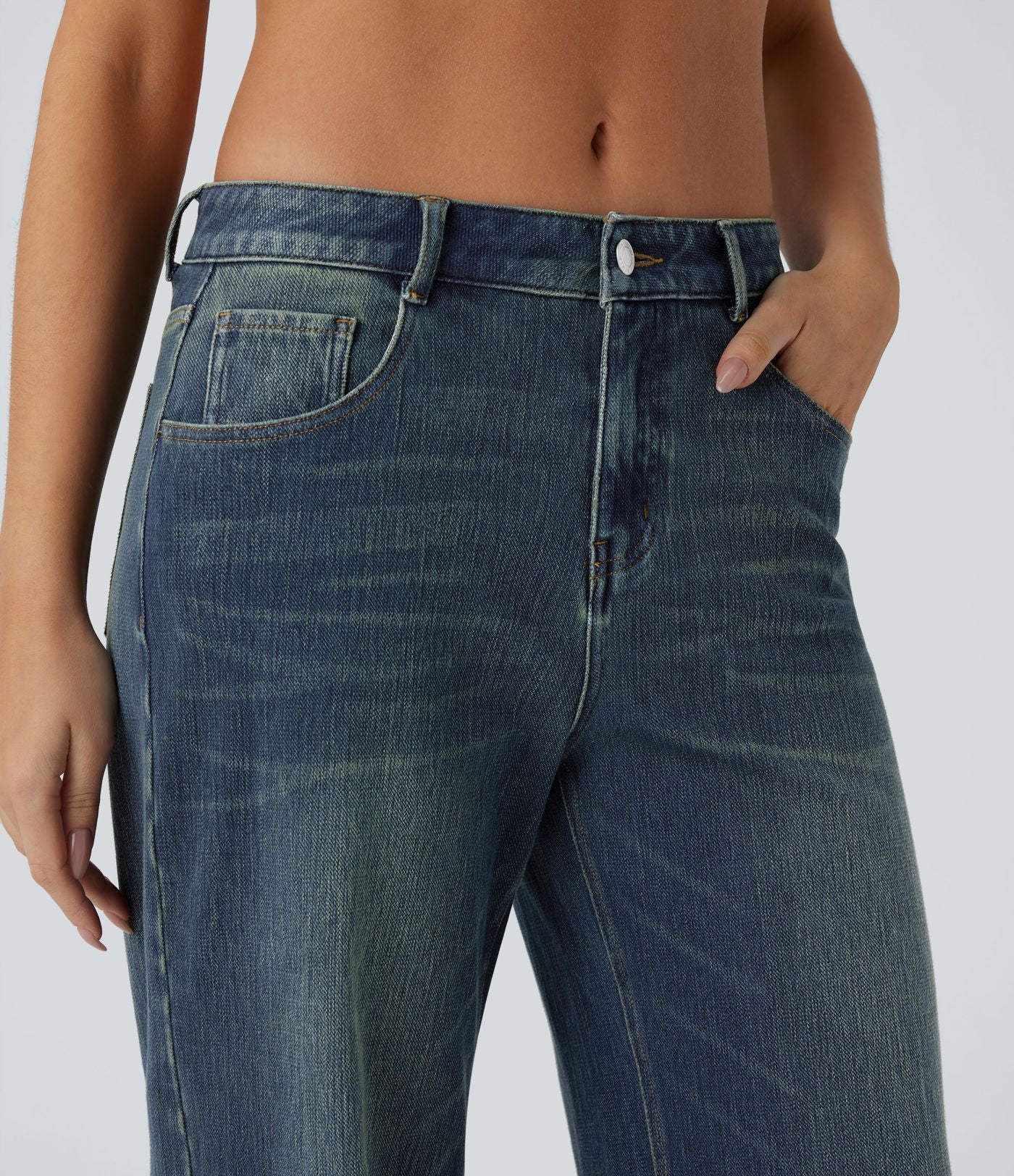 Jean ample délavé taille basse Halara Flex™ à poches multiples