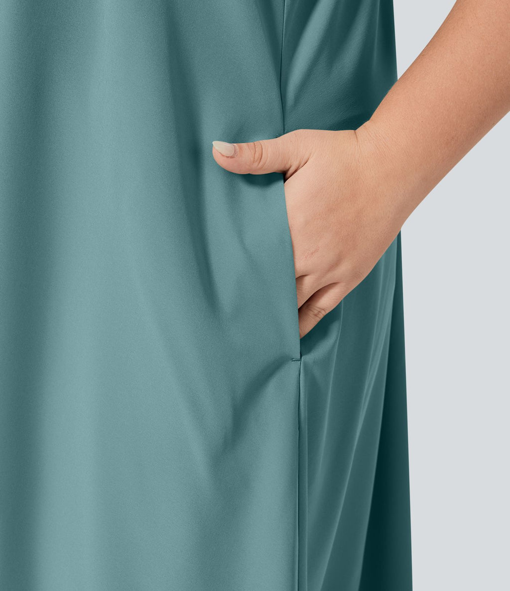 Breezeful™ Dos Nu Racerback Poche Latérale Haut Bas Fluide Midi Séchage Rapide Décontracté Robe Grande Taille