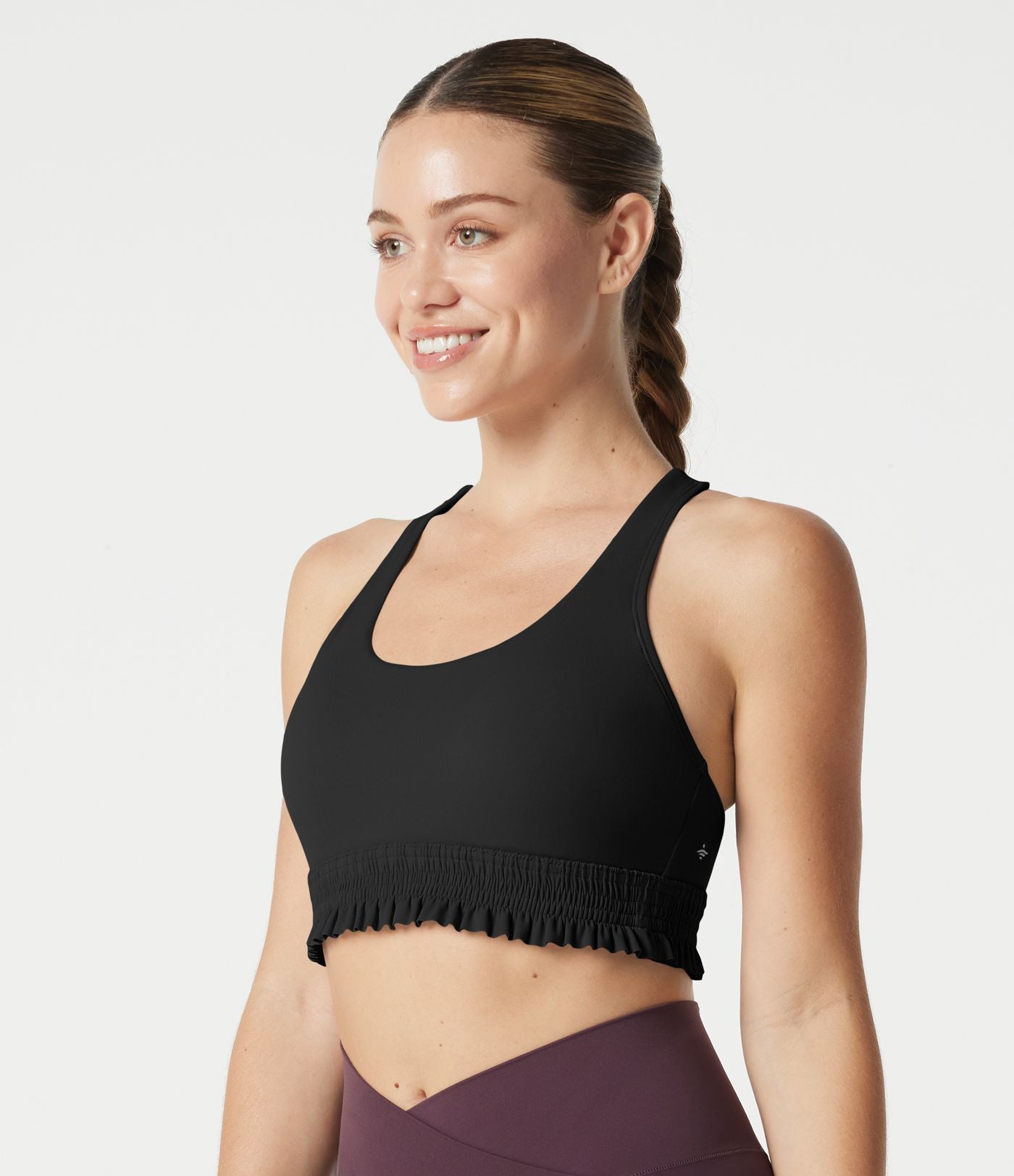 Brassière de sport pour entraînement à maintien léger, col U, ourlet à volants