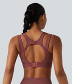 Brassière de sport de running maintien fort col V dos nu avec boucle ajustable et coussinets non amovibles