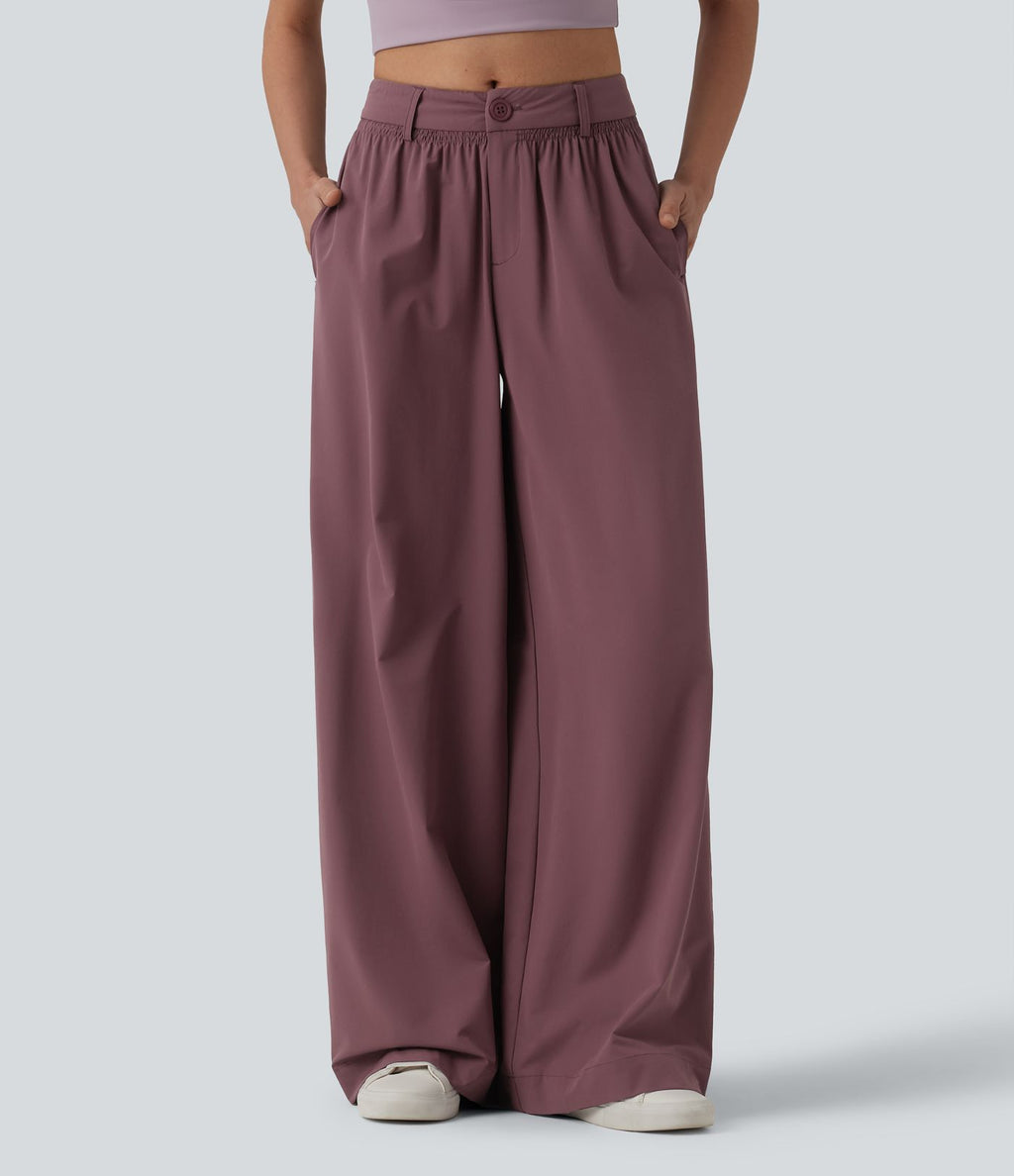 Pantalon casual ample taille mi-haute avec poches