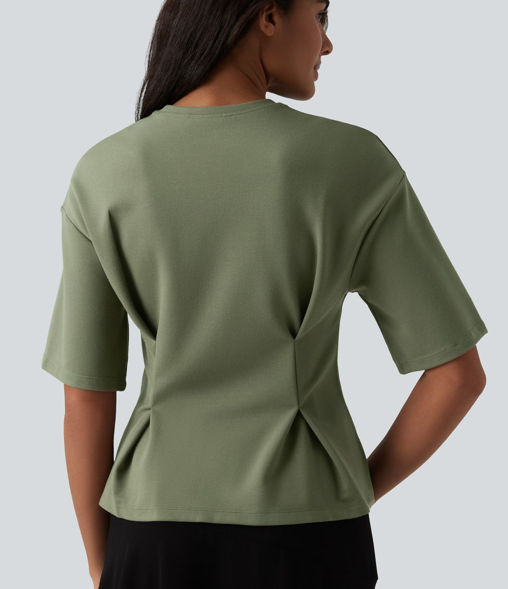 Blouse casual col rond taille cintrée à basque