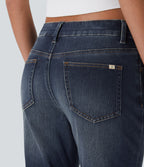 Jean bootcut délavé Halara Flex™ taille basse avec bouton, fermeture éclair et poches multiples