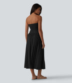 Robe midi casual bustier fluide avec détail froncé