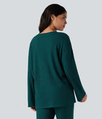 Top détente col henley manches longues gaufré