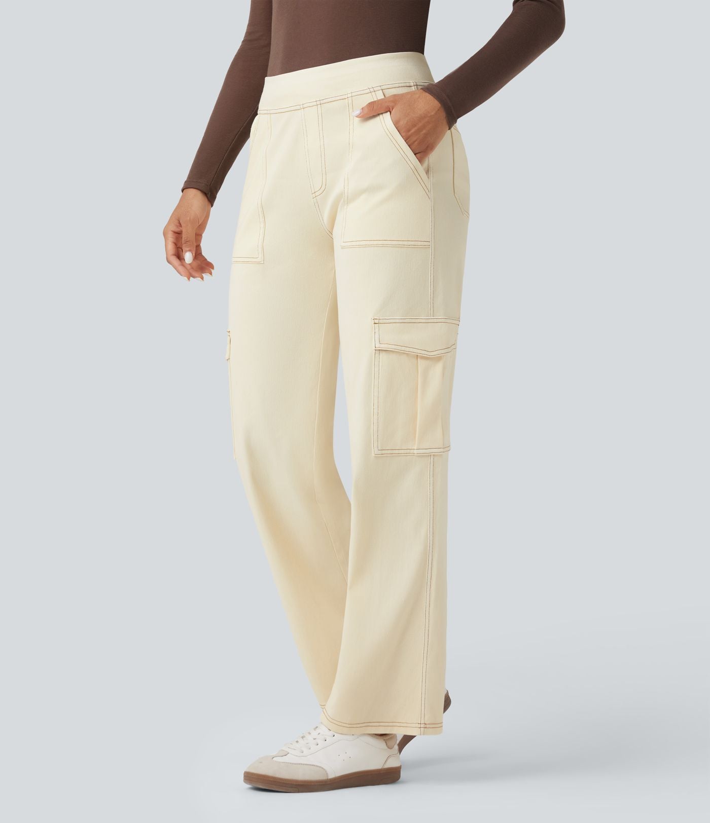 Halara Flex™ Taille Mi-Haute Multiples Poches Jambe Droite Jean Cargo Décontracté Extensible
