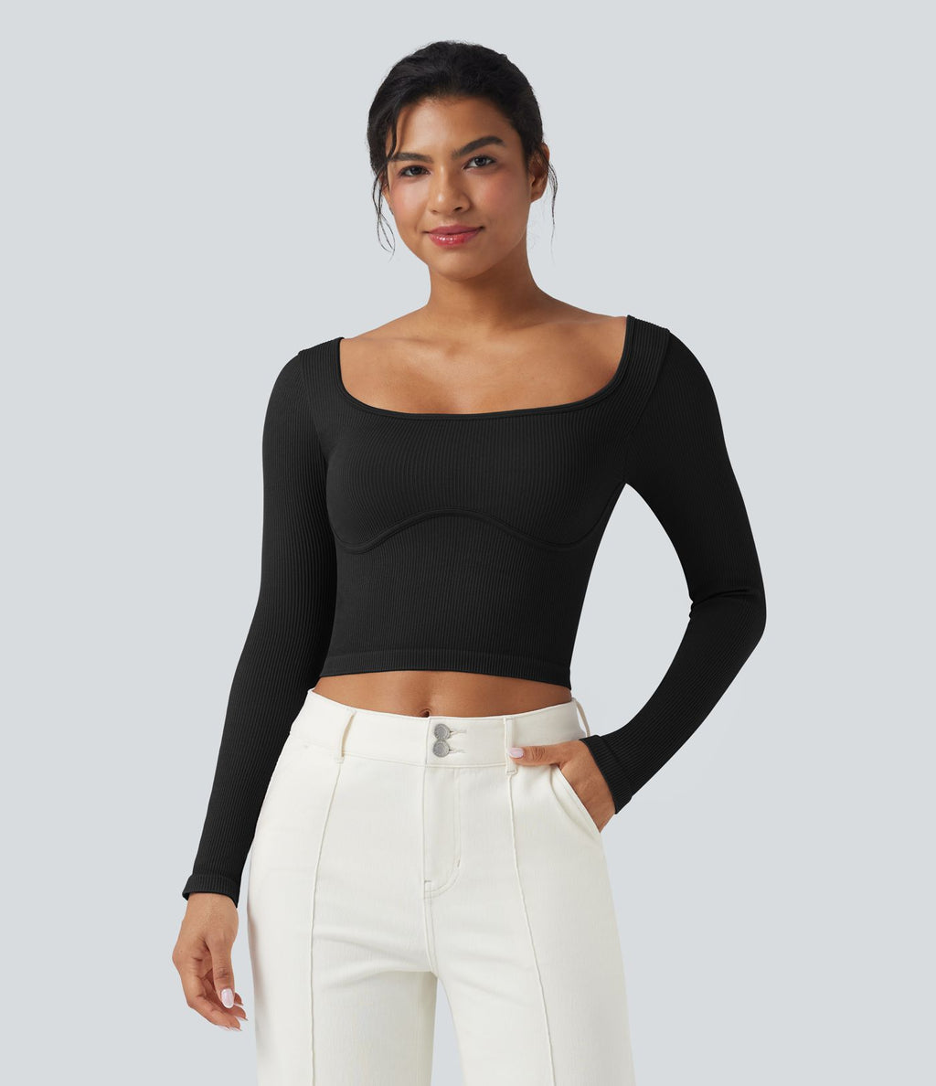 Haut de sport yoga col U à manches longues sans couture OneForm Seamless Flow