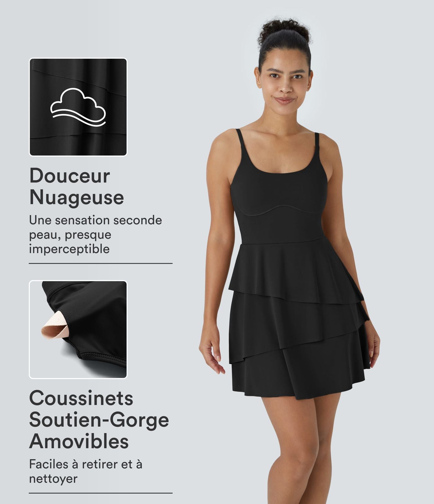 Robe de sport mini SoftlyZero™ Airy à effet frais InstantCool 2-en-1 avec volants superposés et dos nu avec poches
