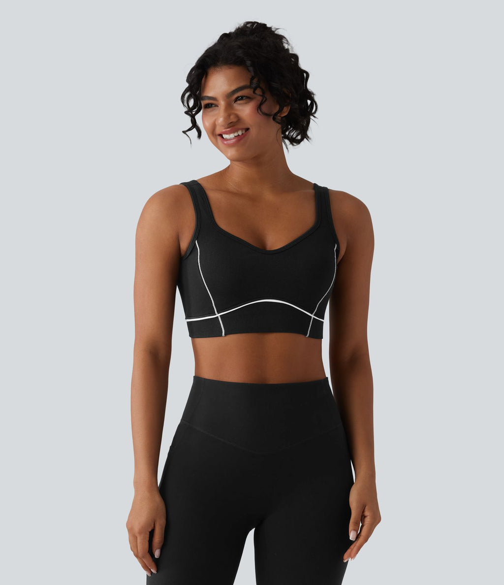 OneForm Brassière de sport de tennis sans coutures maintien léger dos nu color block soutien-gorge intégré