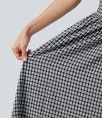 Robe midi décontractée à carreaux vichy, col bateau, sans manches, avec poches