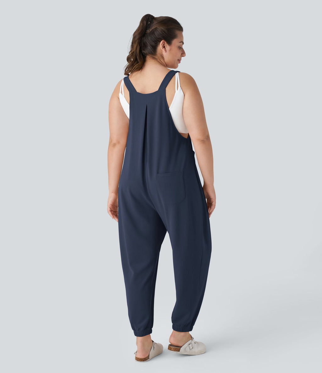 Sangle Réglable Bouton Plusieurs Poches Plissé Gaufré Casual Grande Taille Salopette