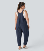 Sangle Réglable Bouton Plusieurs Poches Plissé Gaufré Casual Grande Taille Salopette