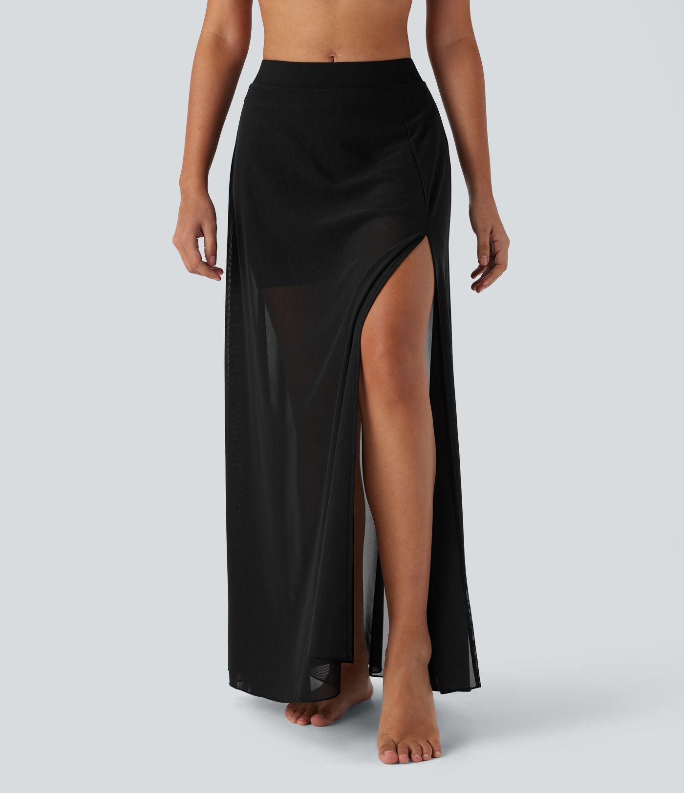 Jupe maxi fluide de danse 2-en-1 à taille mi-haute, fente et poches latérales