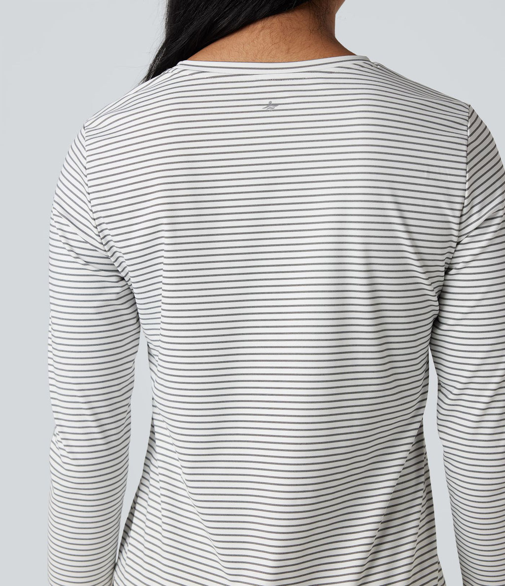 Top de sport yoga rayé ourlet arrondi col rond manches longues